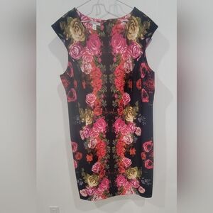 London Style Sleeveless Shift Dress With Flowers / Size 24W